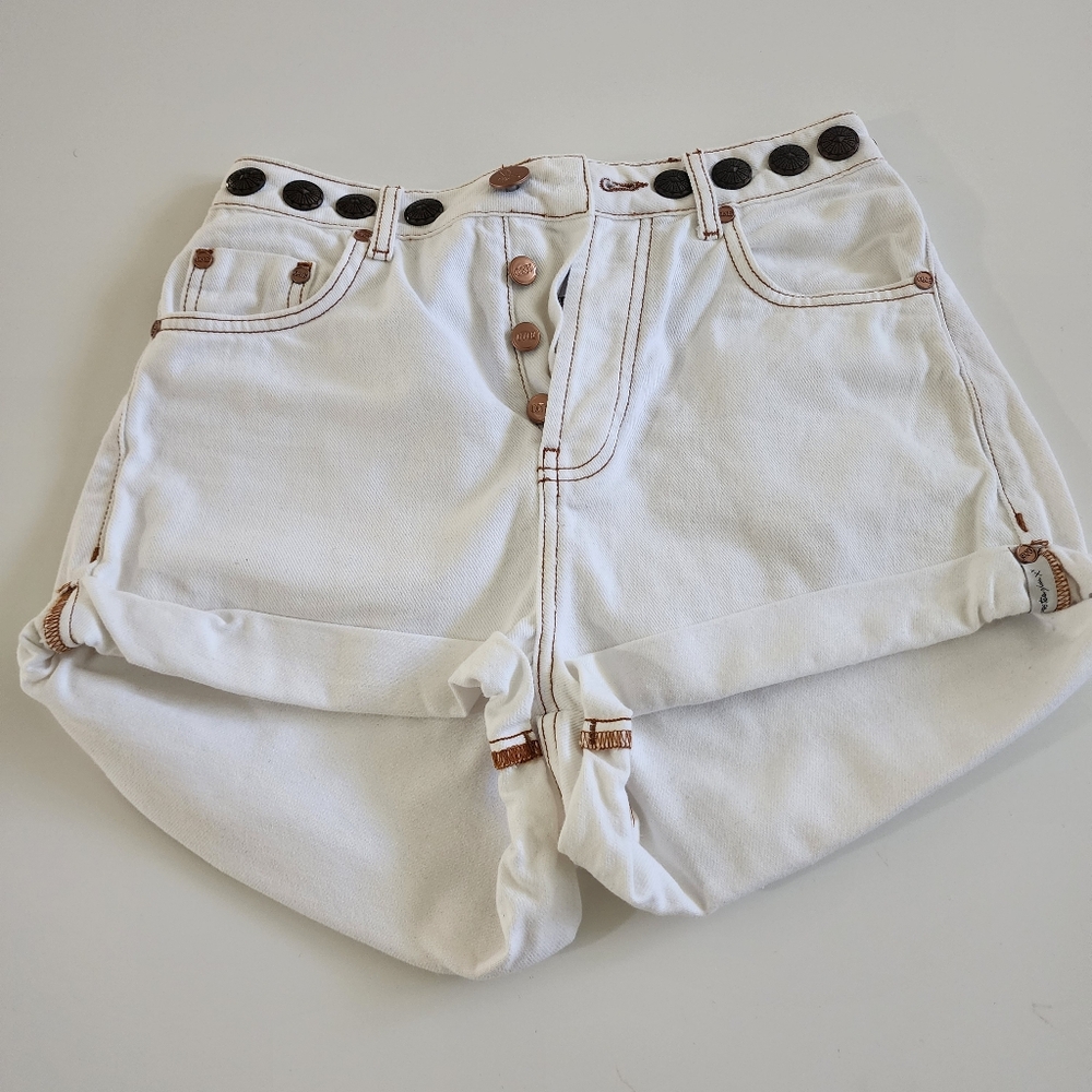 One Teaspoon Bandits High Waist Studded Denim Shorts White Beauty Size 25 - Picture 11 of 11